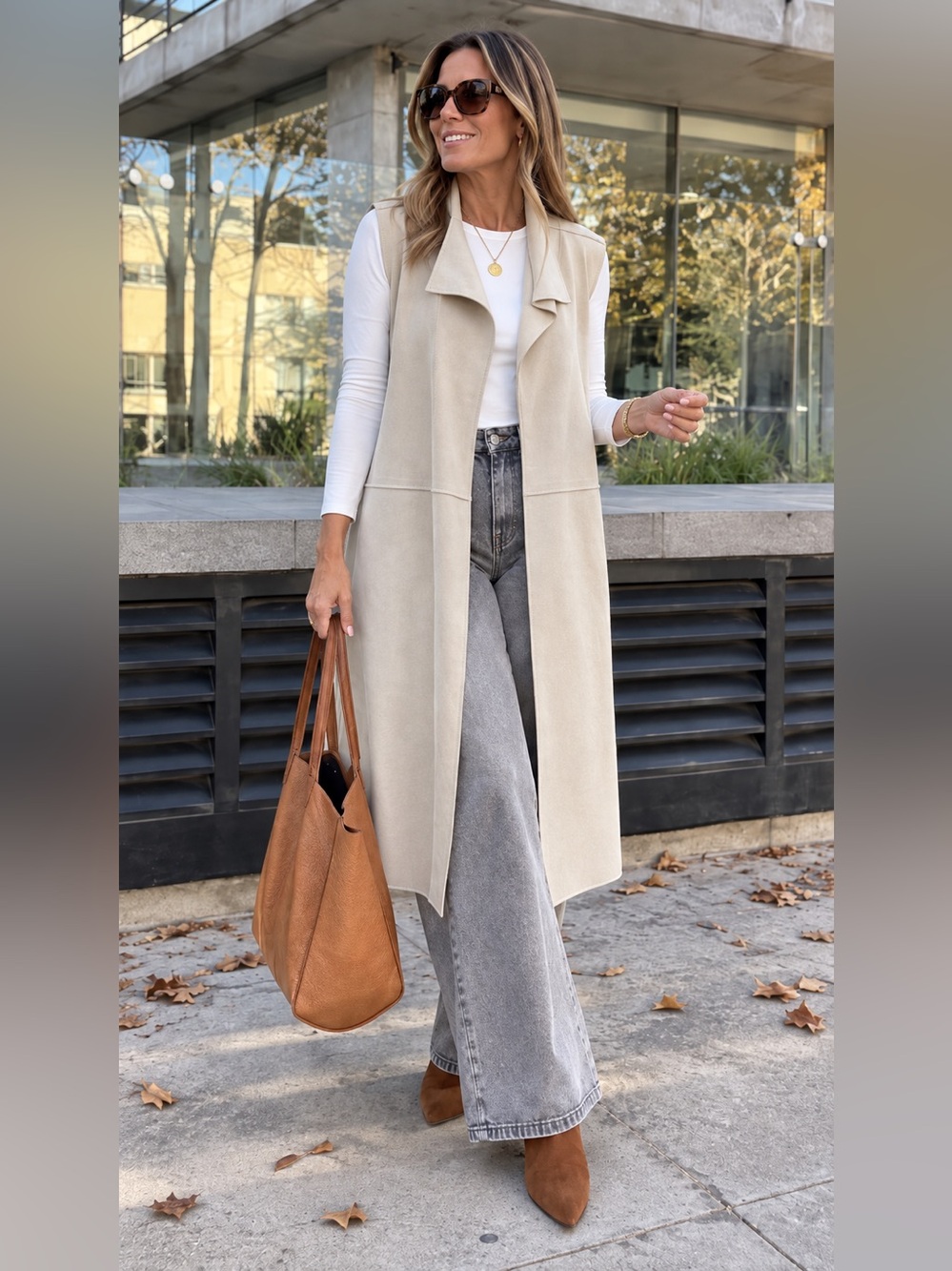 Joan Vass Cream Long Sleeveless Duster Vest